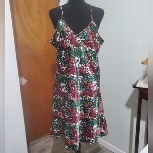 Love To Sleep Tropical Floral Slip Dress Nightgown L Silky Satin Cami Lounge